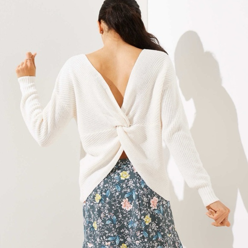 LOFT Cream Crewneck Knit Sweater